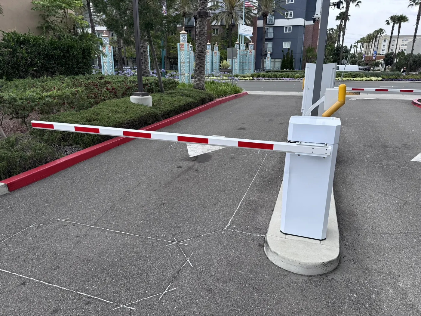 Boom barrier at a parking entrance