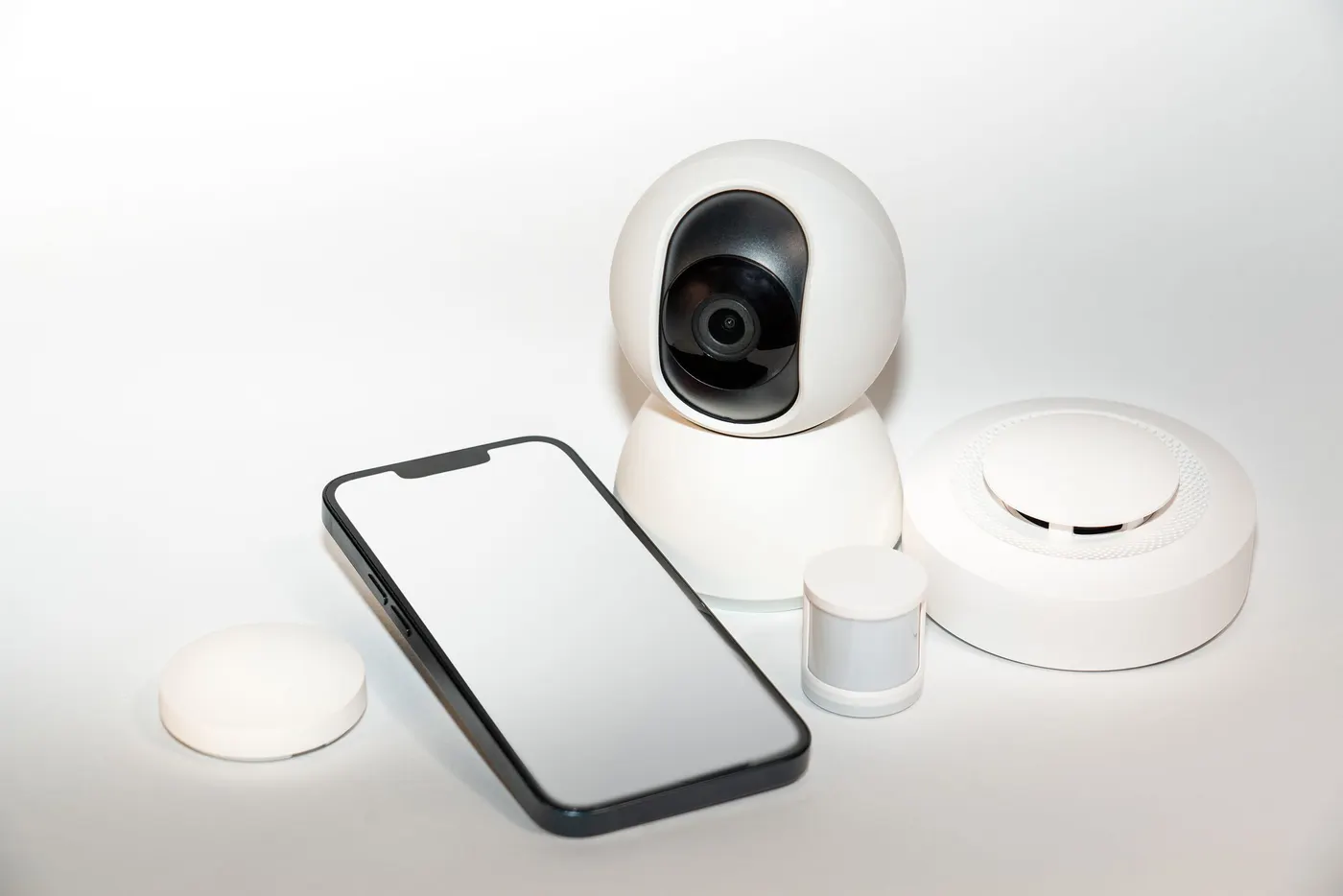 Home security camera, smartphone and smart sensors