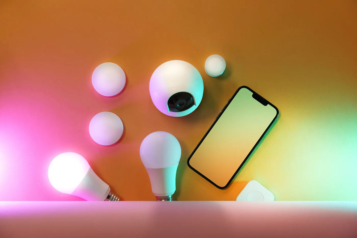 Colour smart bulbs and smart home devices with a smartphone