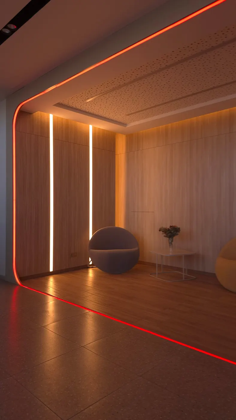 Interior with ambient linear LED strip lighting